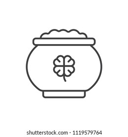 Pot of gold with clover sign line icon.