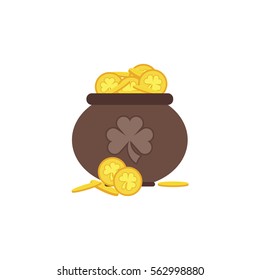 Pot with gold coin for Patrick's day. 