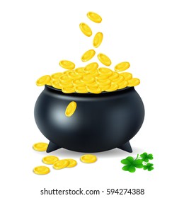 pot with gold coin for Patrick's day. vector illustration isolated on white background EPS10