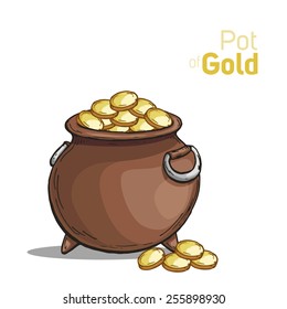 Pot with gold coin for St. Patrick's day. Vector illustration.