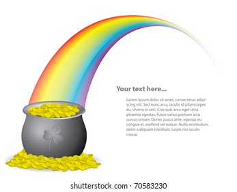 Pot of gold coins at the end of the rainbow - vector