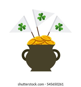 pot with gold coins icon. Saint Patricks Day concept. colorful design. vector illustration