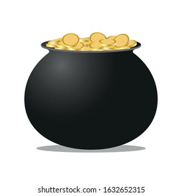 pot with gold coins on a white background, vector illustration