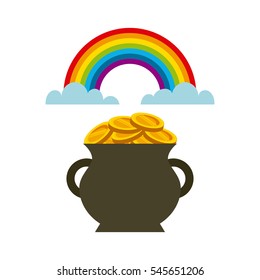 pot with gold coins and rainbow icon over white background.Saint Patricks Day concept. colorful design. vector illustration