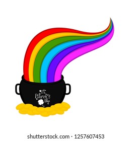 Pot with gold coins and rainbow. Saint patrick day. Vector illustration design