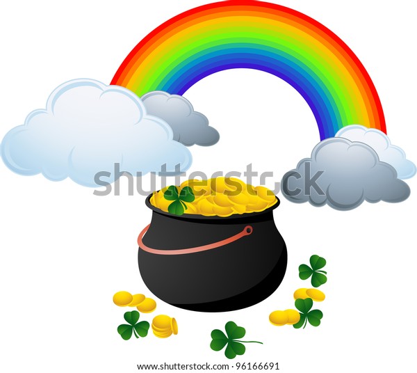 Download Pot Gold Coins Rainbow Shamrock Vector Stock Vector ...