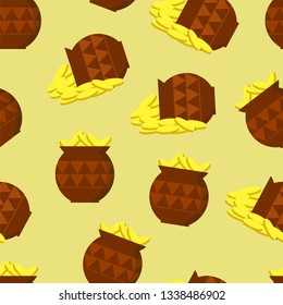 Pot of gold coins, seamless pattern, vector