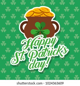 pot of gold coins st patricks day card clovers background