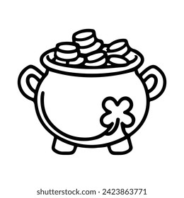 Pot with gold coins symbol of St Patricks Day illustration