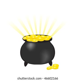 Pot with gold coins. Vector.