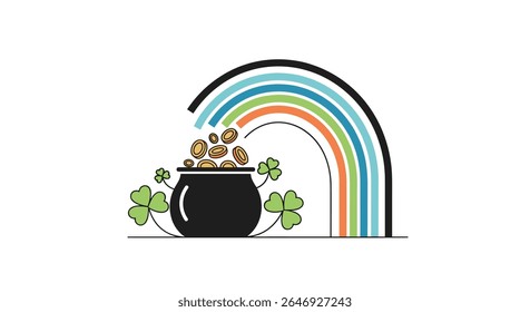 A Pot of Gold at the End of a Vibrant Rainbow Symbolizing Fortune and Luck