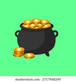 Pote de ouro em estilo plano para o tema do Dia de São Patrício. Ótimo para cartazes de férias, símbolos de sorte, desenhos festivos e ilustrações alegres.