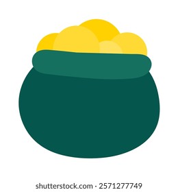 Pot of gold. Flat vector design. Illustration on white background.