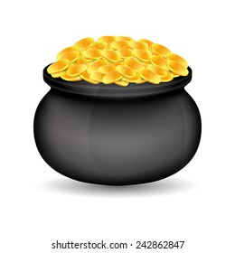 Pot of gold isolated white. St. Patrick's day. EPS10 vector