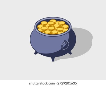 Olla de Ilustración vectorial isométrica de oro con sombra