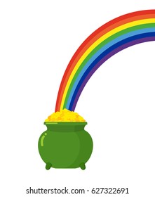 Pot of gold leprechaun and rainbow. St. Patricks Day in Ireland
