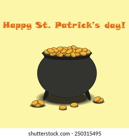 Pot Of Gold: Leprechaun treasure. Cartoon style. Vector illustration for St. Patrick's day..