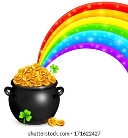 Pot Of Gold With Magic Rainbow