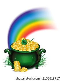 Pot Of Gold, Magical Treasure, St. Patrick's Day symbol. Vector illustration.