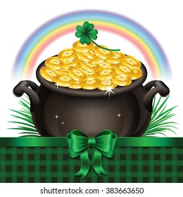 Pot Of Gold, Magical Treasure, St. Patrick's Day symbol. Vector illustration
