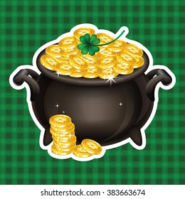 Pot Of Gold, Magical Treasure, St. Patrick's Day symbol. Vector illustration