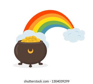 Pot of gold and rainbow. Saint Patrick's Day concept. Vector illustration.