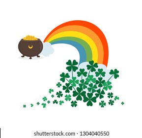 Pot of gold and rainbow. Saint Patrick's Day concept. Vector illustration.