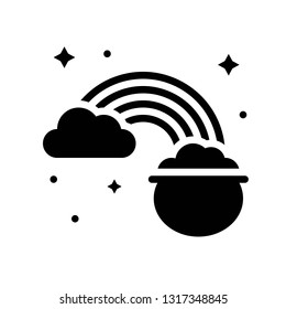 Pot of gold with rainbow vector, Feast of Saint Patrick line style icon