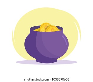 Pot of gold. Vector. Cartoon. Isolated art on white background. Flat