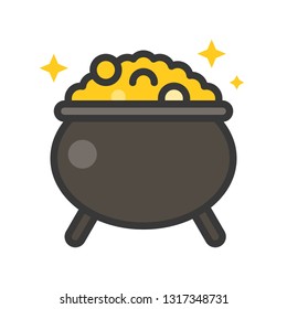 Pot of gold vector, Feast of Saint Patrick filled style icon editable outline
