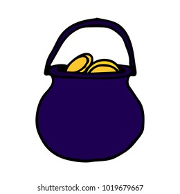 Pot of gold vector illustration. Doodle style. Design, print, decor, textile, paper