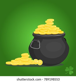 Pot Of Gold.Cartoon Style. Vector Illustration