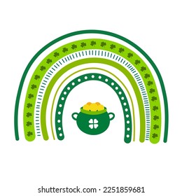 Pot with golden coins and decor on white background. St. Patrick