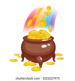 Pot with golden coins with rainbow - St Patrick's day symbol.
