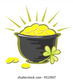 Pot with golden coins for St. Patrick's Day. Celebratory illustration.