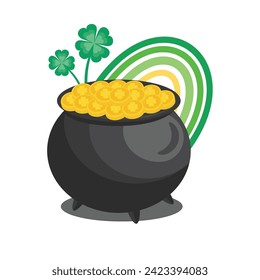 Pot of golds with lucky clover illustration vector perfect for st patricks day