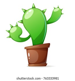 Pot, green cactus - cartoon illustration. Vector eps10