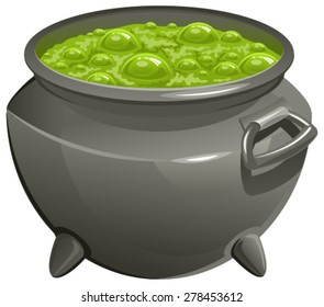 Pot with green magic potion. Isolated illustration in vector format