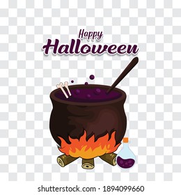 pot halloween with purple potion and bone