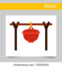Pot handing above bonfire