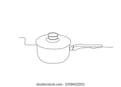 A pot with handrails. Cooking and kitchen tools one-line drawing