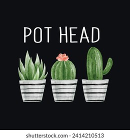 Pot Head. Cute Plant Illustration For T-Shirts and Other Merchandise