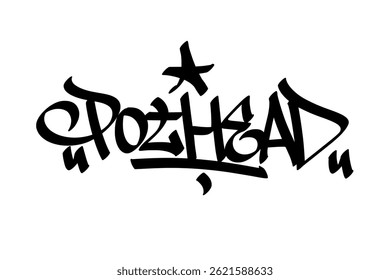 Etiqueta de graffiti "Pot Head" en estilo atrevido de arte callejero. Letras dibujadas a mano con un ambiente rebelde y de alta energía, perfectas para la cultura del cannabis, temas stoner, diseños de streetwear y proyectos de arte urbano	