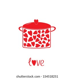 Pot with hearts.  Love card. Vector illustration.