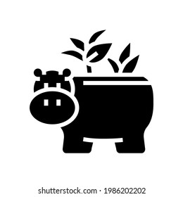 pot in hippopotamus form for house plant glyph icon vector. pot in hippopotamus form for house plant sign. isolated contour symbol black illustration