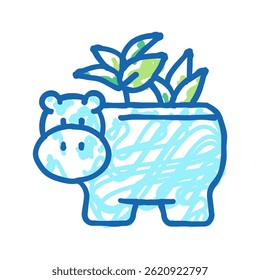 vaso em forma de hipopótamo para planta de casa ícone doodle esboço vetor. vaso em forma de hipopótamo para a planta de casa sinal.