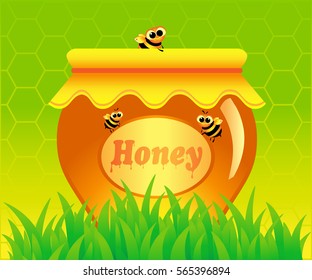 pot of honey on the green grass