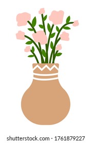 Pot with houseplant isolated at white background. Vector flowerpot of decorative green plant with short leaves in ceramic pot. Indoor plant concept of domestic greenery. Icon for home interior plant