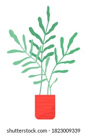 Pot with houseplant isolated at white background. Vector flowerpot of decorative green plant with long leaves in ceramic pot. Indoor plant concept of domestic greenery. Icon for home interior plant