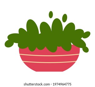 Pot with houseplant isolated at white background. Vector flowerpot of decorative green plant with long leaves in ceramic pot. Indoor plant concept of domestic greenery. Icon for home interior plant